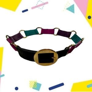 VTG Women's Medium 80's Omega Suede Leather & Metal Color Block Glam Belt